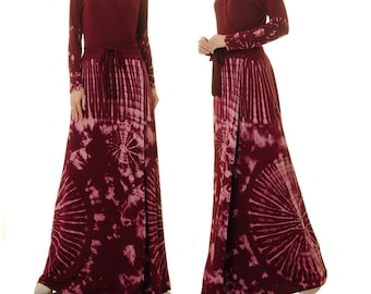 Tie Dye Dress | Wrap Maxi Dress | Tie Dye Clothing | Boho Wrap Dress Long Sleeve | Red Wrap Dress | Shibori Dress | Tie Dye Maxi Dress 6605