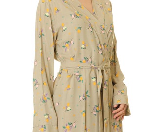 Lemon Print Rayon Robe: Lightweight Kimono Dressing Gown