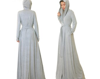 Heather Grey Hoodie Robe w/ Pockets EXTRA TALL | Floor Length Dressing Gown | Loungewear Gift | Hooded Cardigan | Getting Ready Robe 6705