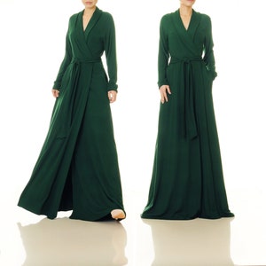 Emerald Green Dressing Gown Shawl Collar | Fit & Flare Vintage Style Housecoat | Get Ready Wrap Kimono Robe | Hollywood Robe Loungewear 6731