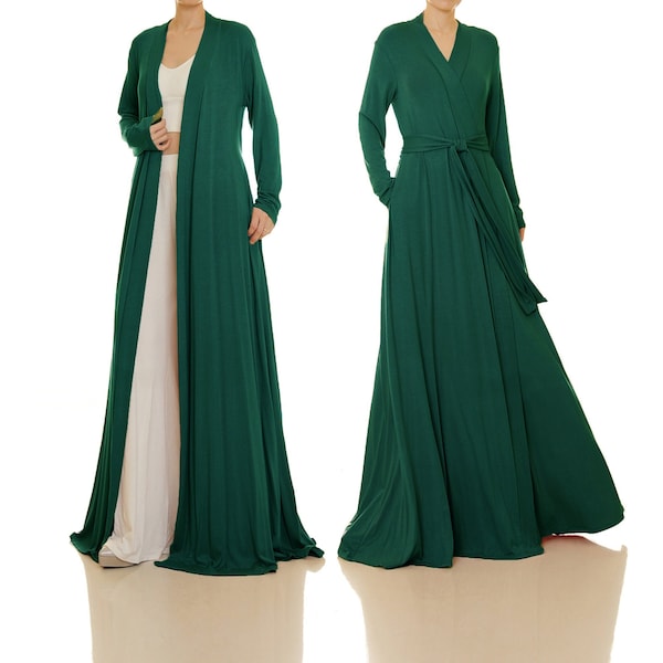 Emerald Green Long Cardigan Coat | Kimono Robe Long | Get Ready Robes | Dressing Gown Green | Loungewear Dress | Floor Length Nightgown 6710