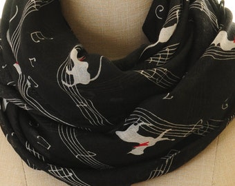 Black Cat Scarf | Cat Music Note Scarf | Cat Lover Gift | Musician Gift | Kitty Scarf | Kids Scarf | Birthday Gift For Children S-64