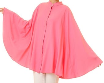 Pink Cape Blouse Kaftan Top | Long Sleeved Maternity Blouse | Boho Tunic Top | Plus Size Blouse | Hippie Top | Oversized Blouse 8098