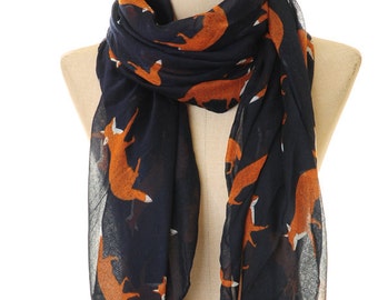 Fox Scarf | Fox Infinity Scarf | Navy Scarf | Summer Scarf | Light Shawl | Animal Scarf | Circle Scarf | Gift Scarf | Fox Shawl S-51