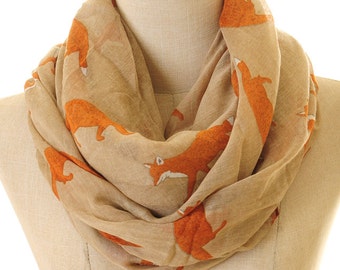 Brown Fox Scarf | Fox Infinity Scarf | Summer Shawl | Light Scarf | Animal Print Scarf | Loop Scarves | Fashion Scarf Gift S-56