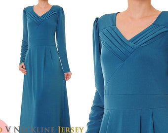 Long Sleeve Teal Blue Dress | Modest Dress Women | Abaya Plus Size Dress | Long Blue Dress | Teal Gown Formal Party Dress 296G