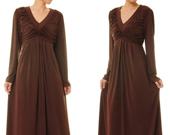 Brown Abaya Maxi Dress | Brown Maxi Dress Long Sleeve Maternity Dress | Long Brown Dress | Baby Shower Dress | Empire Dress 6373/2057