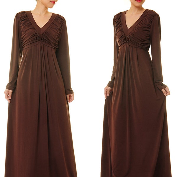 Brown Abaya Maxi Dress | Brown Maxi Dress Long Sleeve Maternity Dress | Long Brown Dress | Baby Shower Dress | Empire Dress 6373/2057