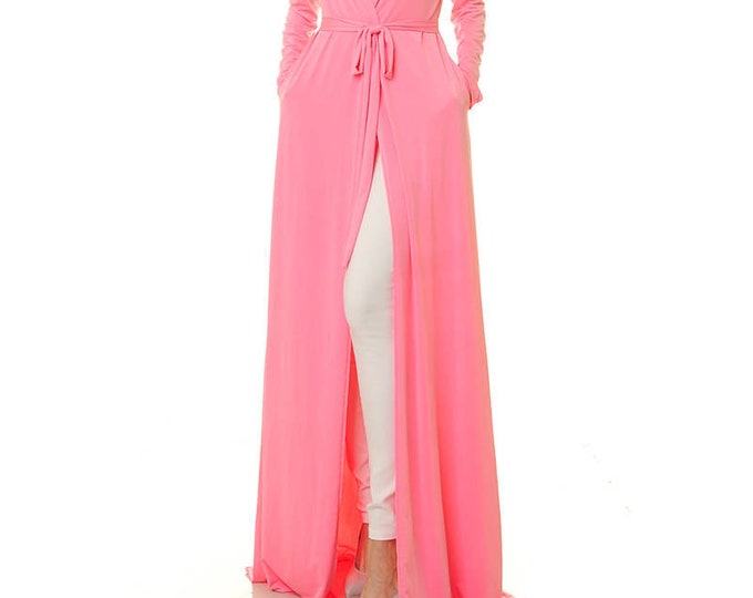 Pink Cardigan Maxi Cardigan Kimono Long Duster Cardigan Women Pink Bridesmaid Robes Duster Abaya
