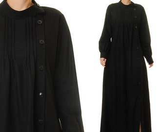 Cotton Long Sleeve Buttoned Shirtdress | Black Abaya Dress | Long Black Dress | Button Down Dress | Mourning Dress | Funeral Dress 6408/2065