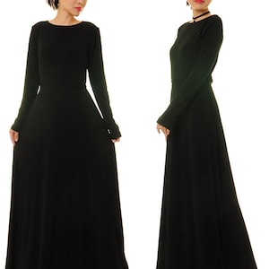 Black Maxi Dress Long Sleeves Long Black Dress Fit Flare - Etsy
