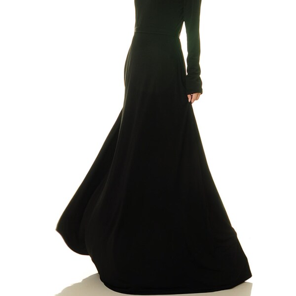 Robe gothique | Robe longue noire ajustée et évasée | Robe médiévale | Robe longue noire à manches longues | Robe de soirée abaya noire | Robe de fête 6368