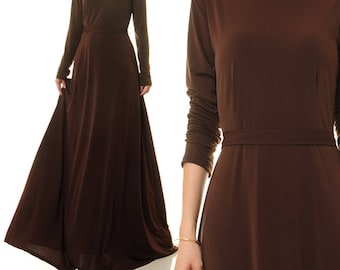 Brown Maxi Dress Long Sleeves Brown Abaya Dress | Fit Flare Maxi Dress | Long Sleeve Gown | Brown Evening Maxi Dress With Sleeves 6431