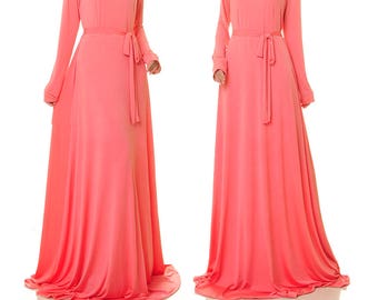 Swing Dress Women | Coral Dress | Fit Flare Dress | Wedding Guest Dress | Modest Dress Women | Orange Pink Dress Maxi Dress For Wedding 6438