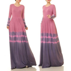 Tie Dye Dress Long Sleeve | Boho Maxi Dress | Pink Abaya Dress | Tie Dye Dress With Pocket | Bohemian Dress | Ombre Dress Boho Festival 6528