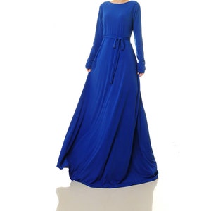 Royal Blue Dress | Abaya Maxi Dress Long Sleeves | Wedding Party Dress | Long Blue Dress | Evening Fit Flare Dress | Modest Dress 6434