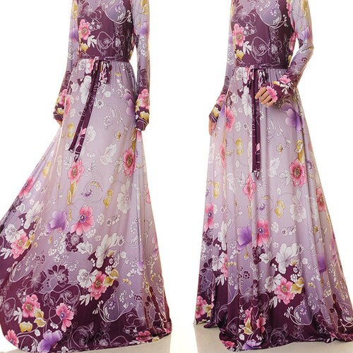 Floral Maxi Dress Long Sleeve Fit Flare 