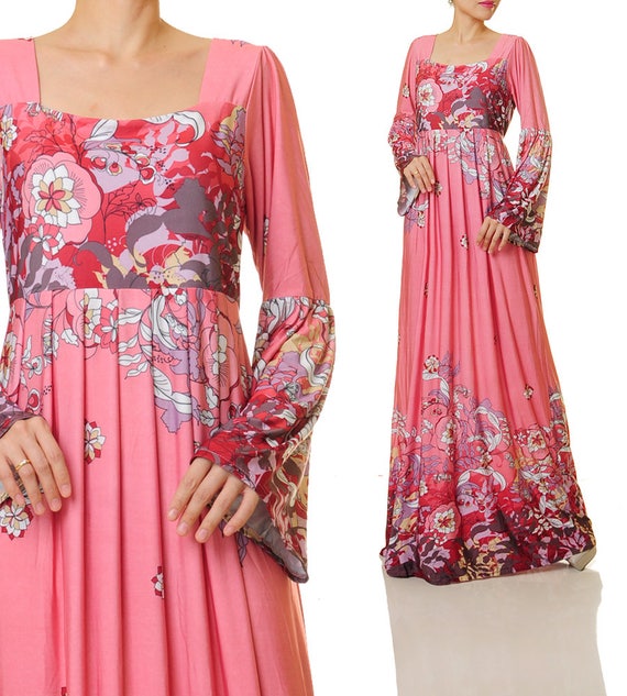 pink maxi maternity dress with sleeves