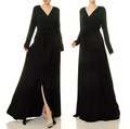 Black Wrap Dress Long Sleeve | Black Cocktail Dress Evening Dress | Long Black Dress | Plus Size Wrap Dress Maxi | Wedding Guest Dress 6516 product logo