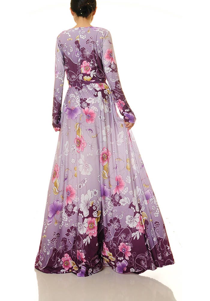 Floral Maxi Dress Long Sleeve Fit Flare 