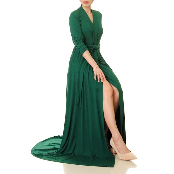 Emerald Green Kimono Robe: Long Loungewear Dressing Gown