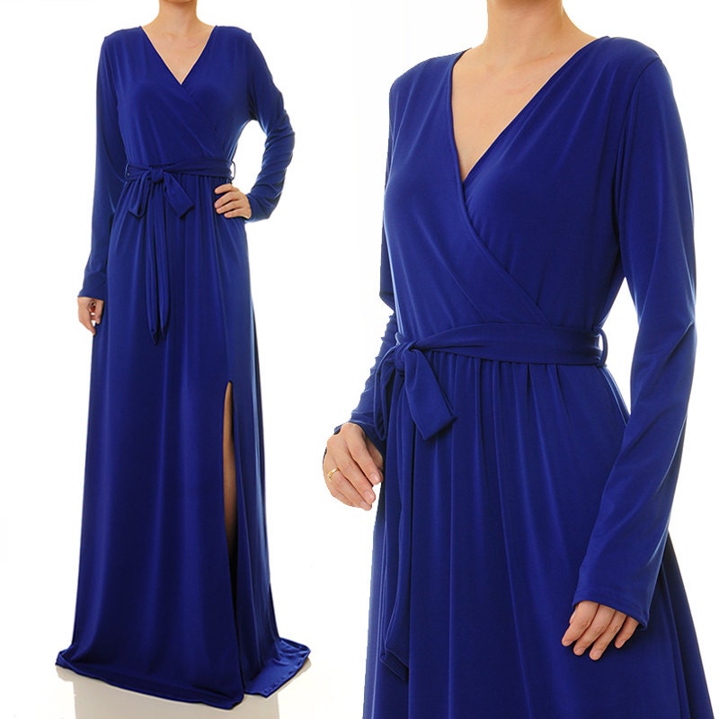 royal blue long sleeve maxi dress