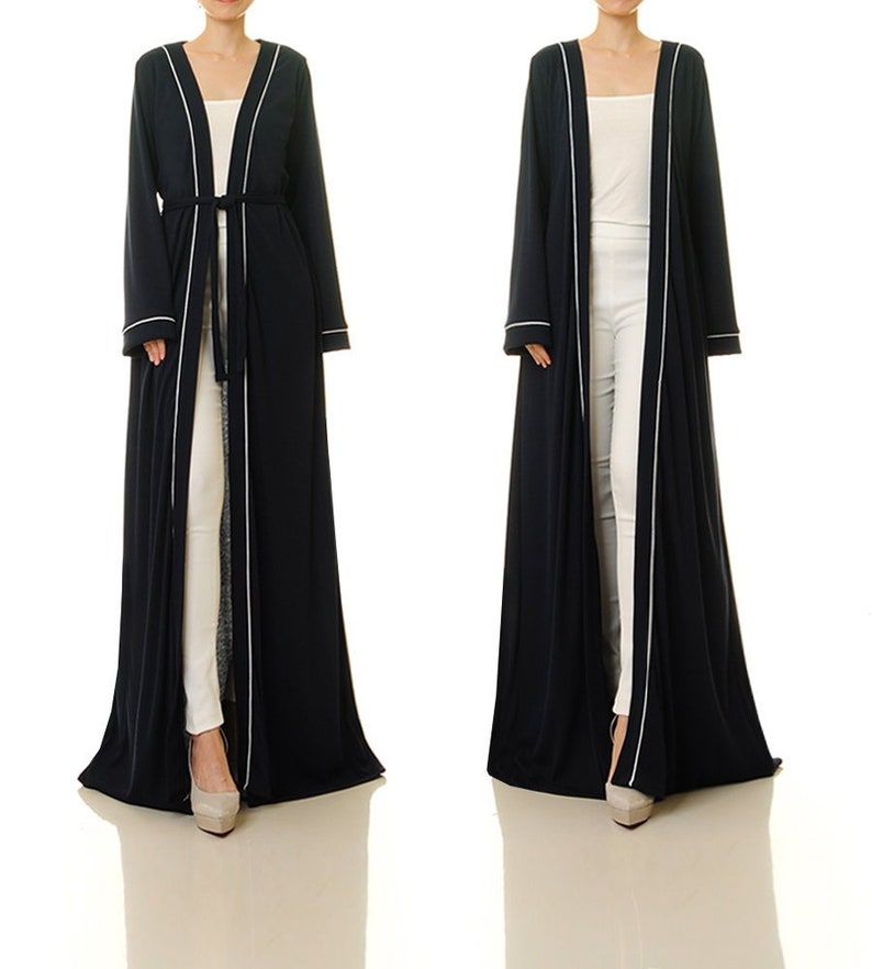 Navy Kimono Coat Floor Length Cardigan Jacket Duster Image 0