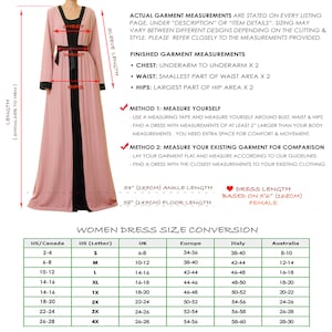 May include: A chart showing women's dress size conversions for US, UK, Europe, Italy, and Australia. The chart includes sizes from 2-4 to 26-28. The chart also includes measurements for ankle length and floor length in inches and centimeters.
