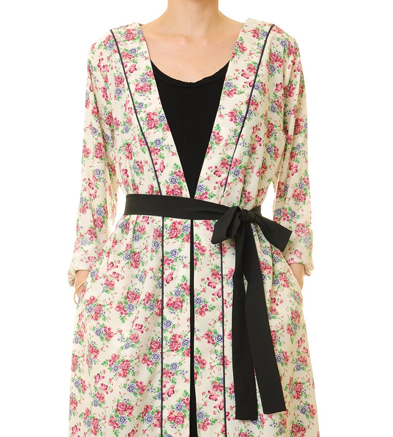 Long Sleeve Duster Cardigan Women With Pockets Floral Robe Etsy