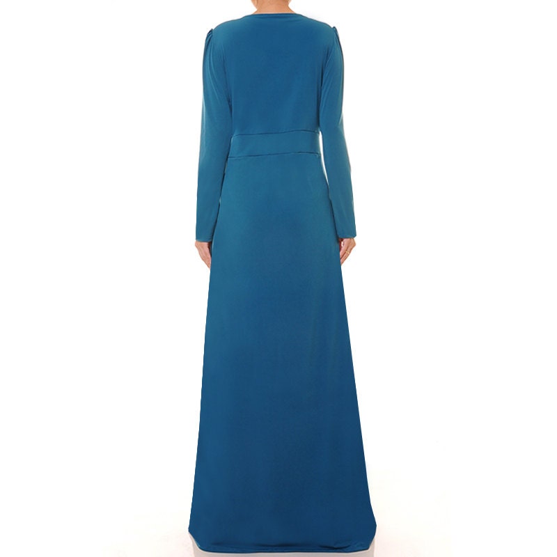 Long Sleeve Teal Blue Dress Modest Dress Women Abaya Plus Etsy