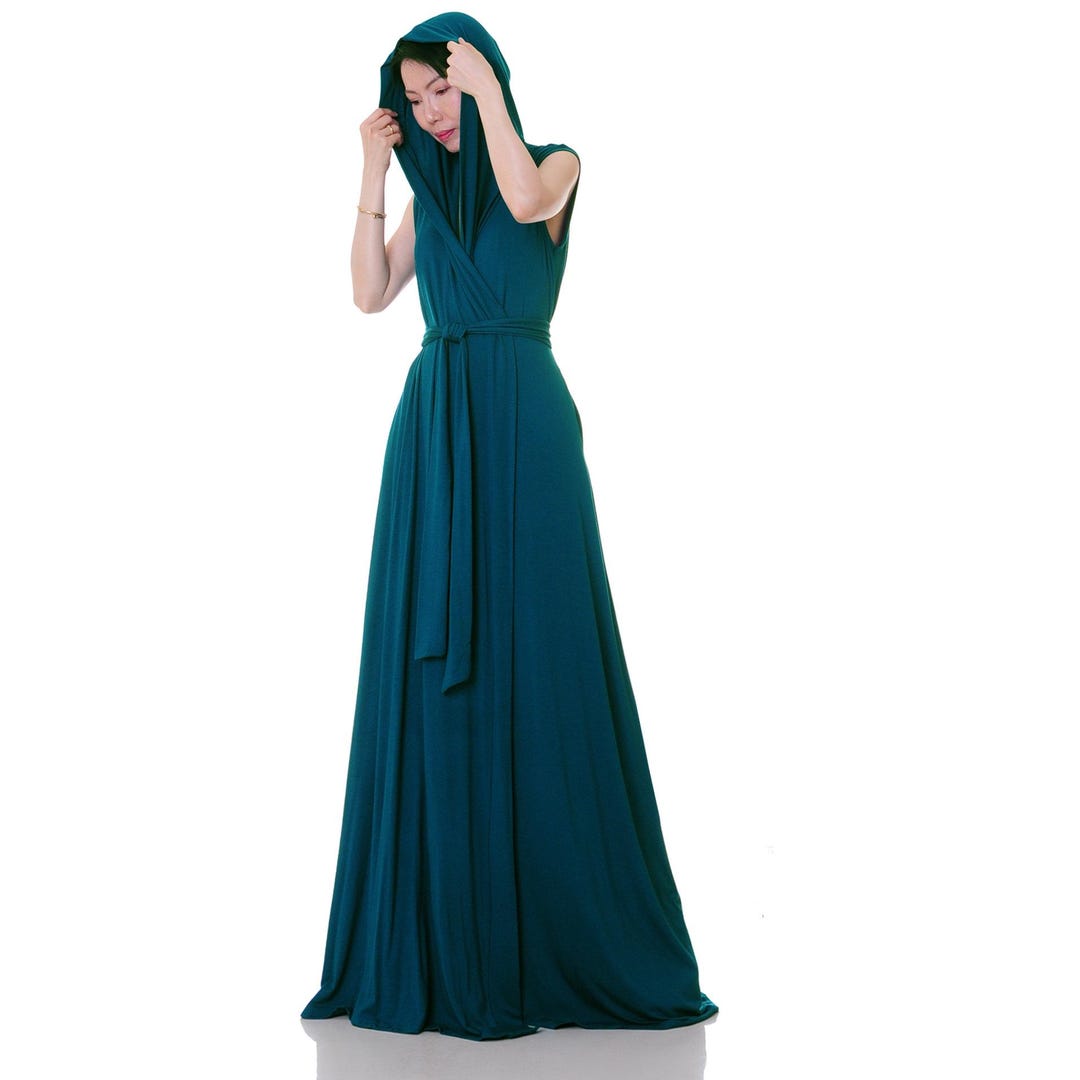 Teal Hooded Vest Robe: Sleeveless Summer Maxi Wrap Dress Loungewear - Etsy