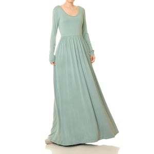 Mint Green Maxi Dress Low Back With Pockets | Long Sleeve Fit & Flare Floor Length Dress | Wedding Party Dress | Open Back Dress 6673