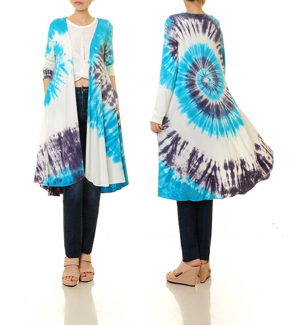 Shibori Kimono Jacket 6539 Boho Cardigan Tie Dye Duster Cardigan Shibori Robe Tie Dye Waterfall Cardigan Shibori Cardigan Long Sleeve