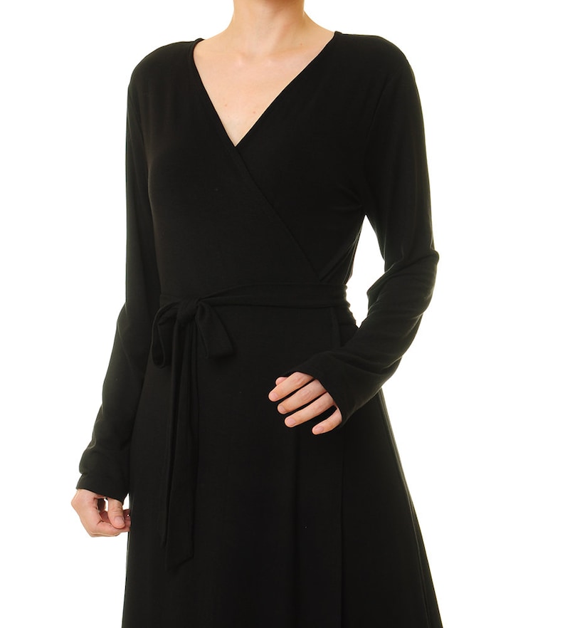 Black Wrap Dress Long Sleeve Black Cocktail Dress Evening - Etsy