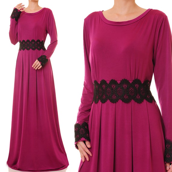 magenta maxi dress with sleeves