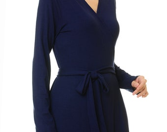 Navy Blue Wrap Dress Long Sleeve Navy ...