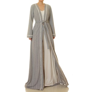 CLEARANCE 40%!! Grey Rib Knit Open Front Duster | Kimono Robe Coverup Dress | Floor Length Housecoat | Get Ready Dressing Gown 6691