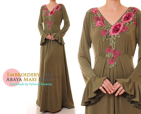olive maxi dress with sleeves