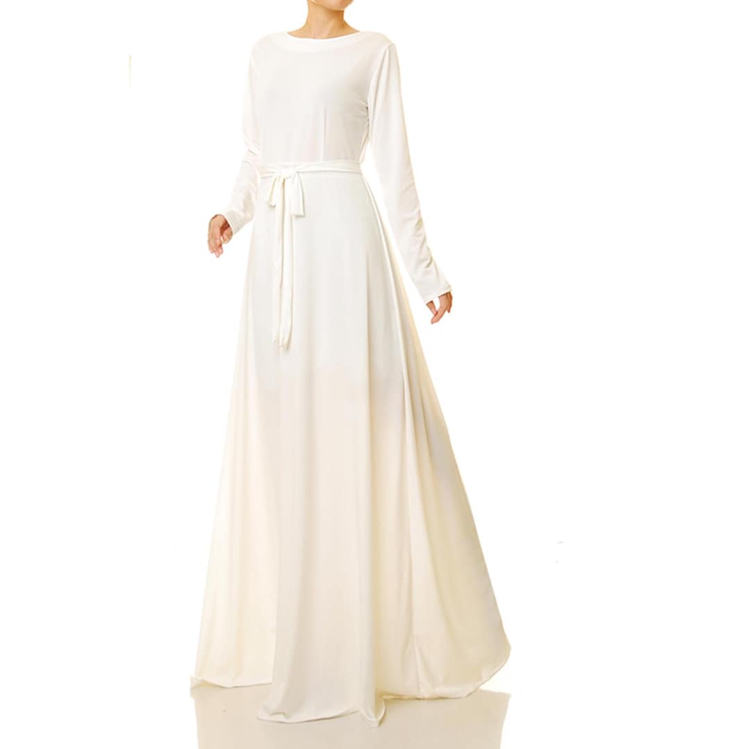 Creamy White Gown Long Sleeve White Prom Dress Fit N Flare