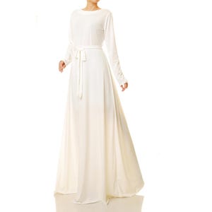 Off White Maxi Dress | Long White Dress | Creamy White Gown Long Sleeve | White Prom Dress Fit n Flare | Casual Wedding Dress 6433