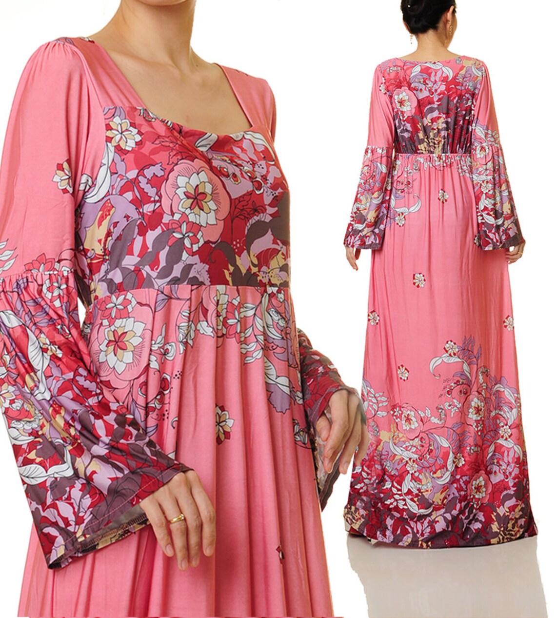 Pink Maxi Dress Long Sleeves Plus Size Wedding Guest Dress | Etsy