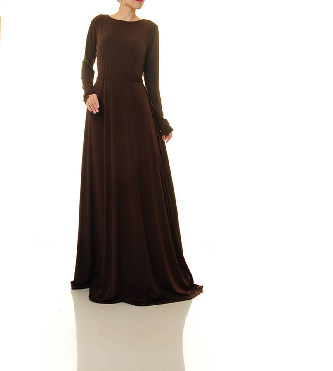 Brown Maxi Dress Long Sleeves Brown Abaya Dress Fit Flare - Etsy