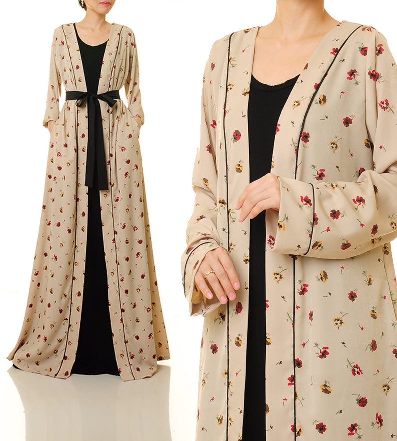 Long Sleeve Floral Robe Cardigan Pockets Boho Duster Open Etsy