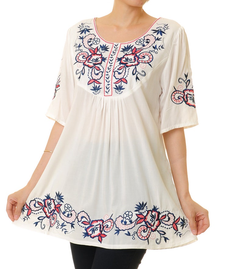 Mexican Tunic Dress Summer Embroidered Boho Top Cotton - Etsy