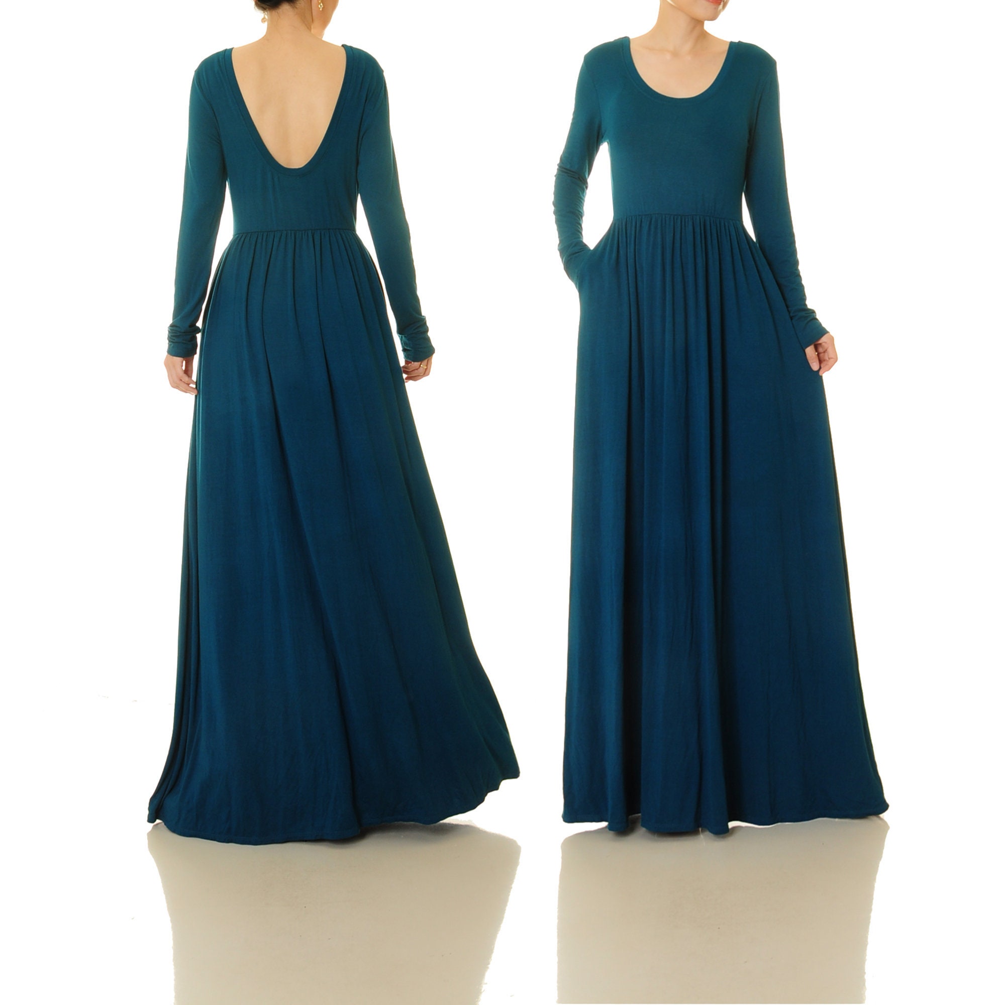 Long Sleeve Teal Maxi Dress With 