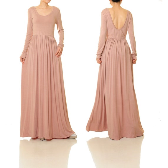 Long Sleeve Low Back Maxi Dress With 
