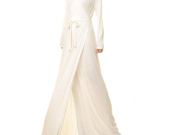 White Dress Women Bridal | Bridal Shower Dress Long Sleeve | White Cocktail Dress | Simple Wedding Dress | Floor Length Wrap Dress 6515 6513