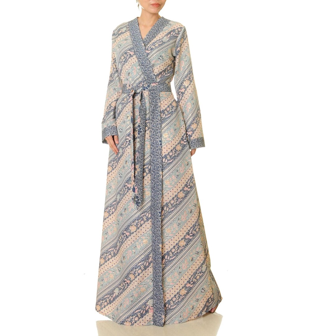 Kimono lungo in batik blu Vestaglia pronta Regalo di nozze per