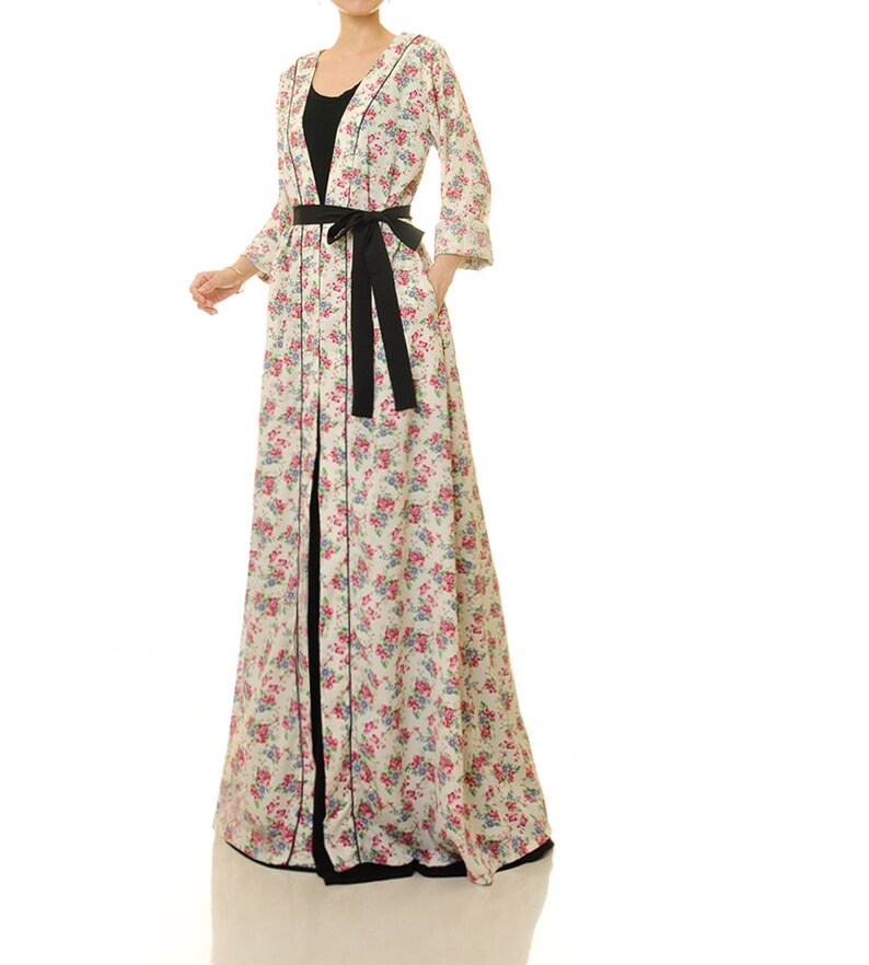 Long Sleeve Duster Cardigan Women With Pockets Floral Robe | Etsy