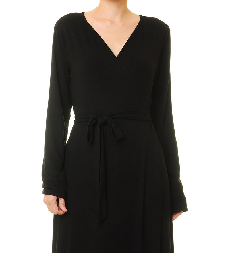 Black Wrap Dress Long Sleeve Black Cocktail Dress Evening - Etsy